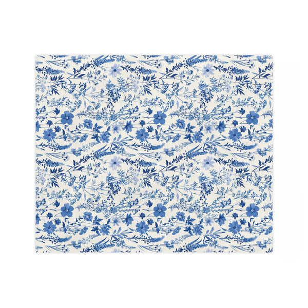Blue Floral Toile Velveteen Blanket, Cozy Microfiber Throw for Home Decor, Gift for Her, Bedroom Decor, Perfect for Weddings and Holidays