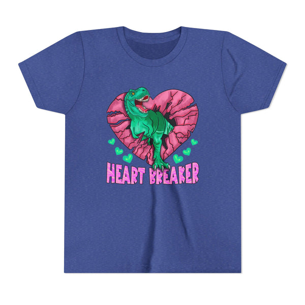 Kids TRex Heart Breaker Dinosaur Youth Valentines Day Short Sleeve TShirt