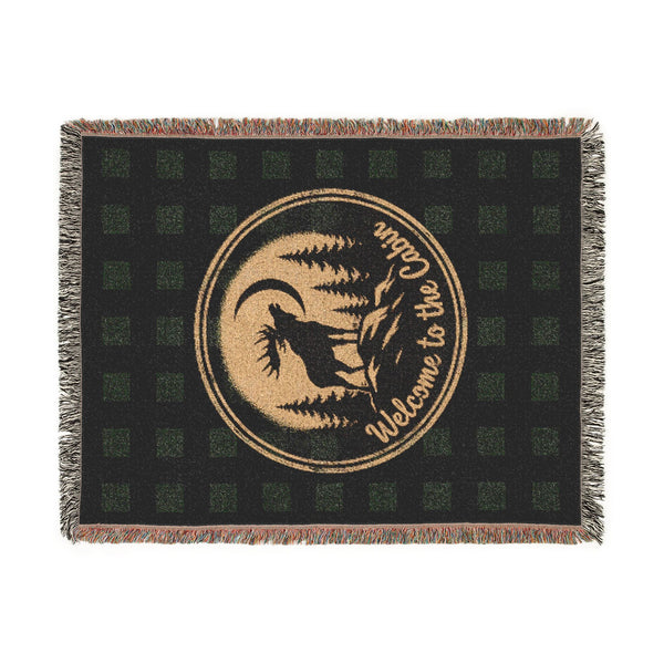 Welcome to the Cabin Woven Blanket | Moose & Pine Tree Buffalo Plaid Throw | Rustic Lodge Cabin Decor | Fall & Winter Gift