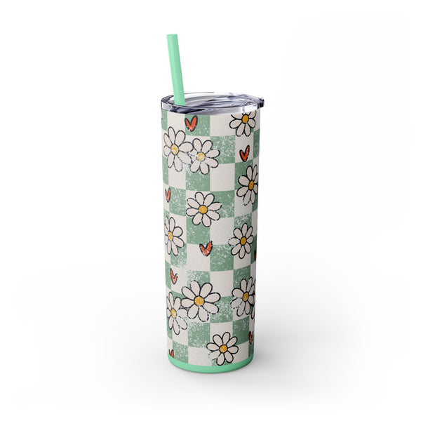Skinny Tumbler, Daily Daisy Tumbler, Heart Tumbler, 20oz Skinny Tumbler, Skinny Tumbler with Lid and Straw, Floral Tumber