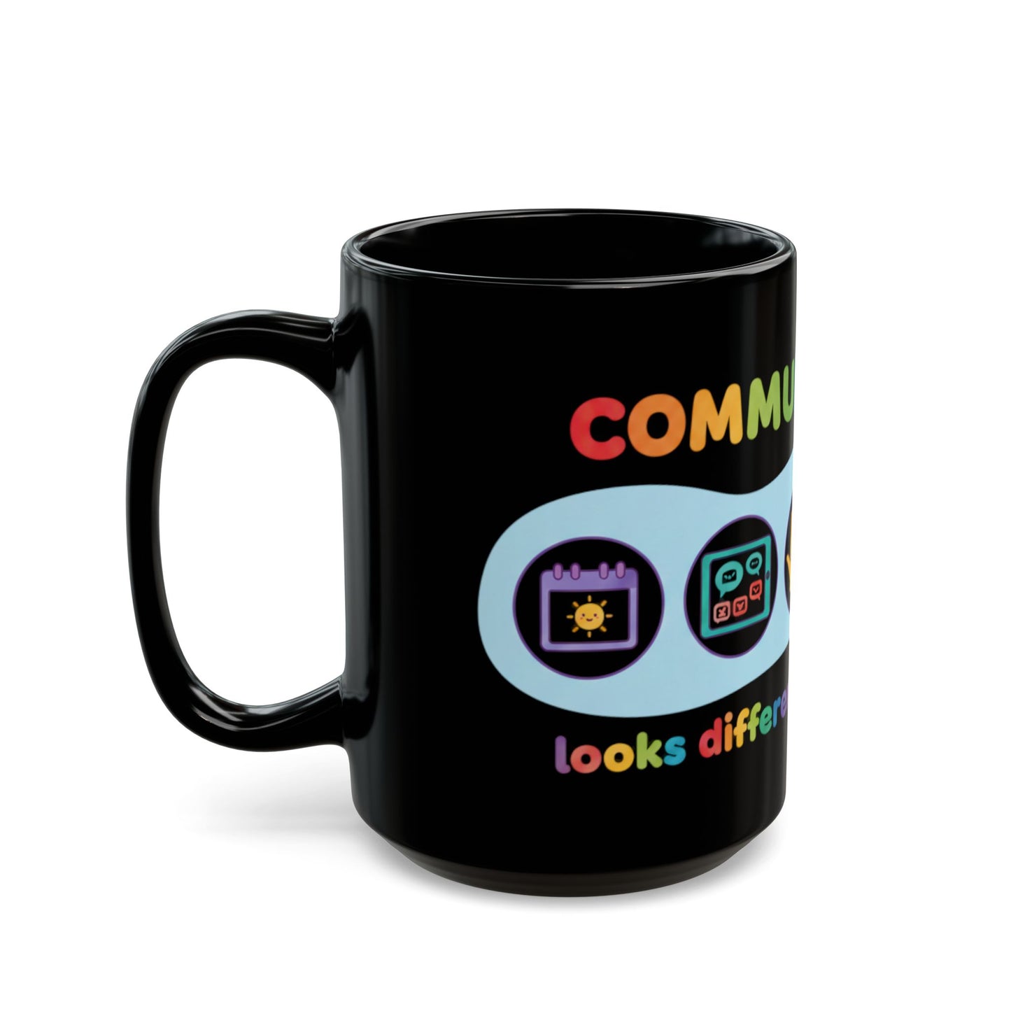 Neurodiversity Communication Mug - 11oz Black Ceramic - Inclusive AAC & ASL Art