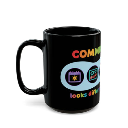 Neurodiversity Communication Mug - 11oz Black Ceramic - Inclusive AAC & ASL Art