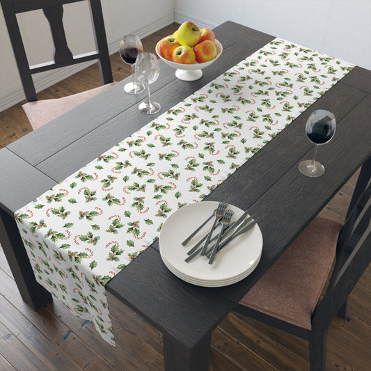Christmas Table Runner Featuring Holly & Candy Canes
