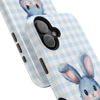 Cute Bunny on Blue Plaid MagSafe iPhone Case