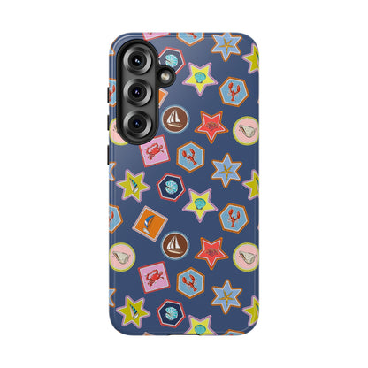 Lobsters Sailboats and Seashells on Navy Blue Phone Case