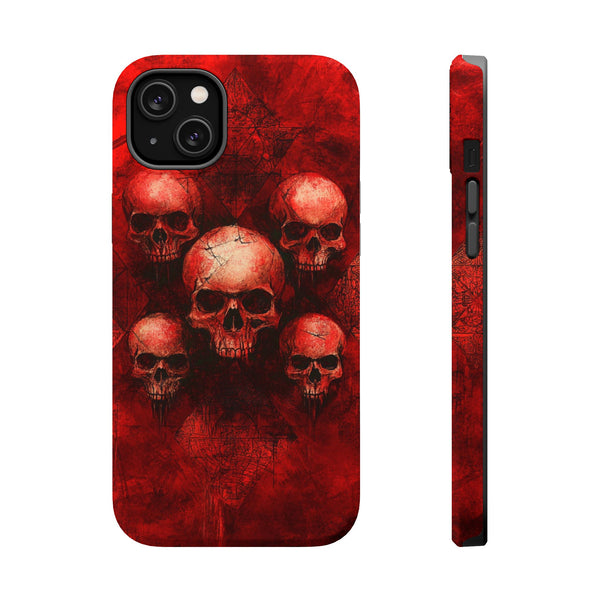 Red Skulls iPhone Case, Magnetic Tough Case for iPhone, Skulls On Blood Red Background Magnetic Phone Case, iPhone 15, iPhone 14, iPhone 13
