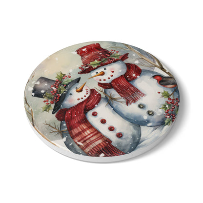 Festive Snowman Ceramic Coaster, Holiday Drinkware, Christmas Decor, Winter Home Gift, Coaster Set for Holiday Parties