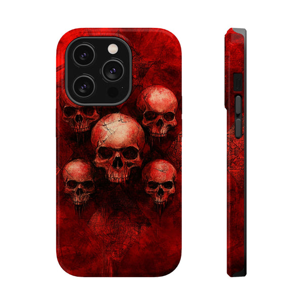 Red Skulls iPhone Case, Magnetic Tough Case for iPhone, Skulls On Blood Red Background Magnetic Phone Case, iPhone 15, iPhone 14, iPhone 13