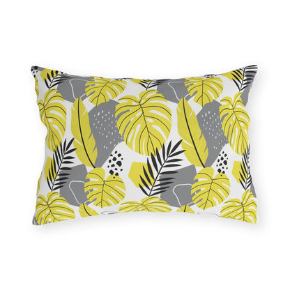 Outdoor Pillow - Yellow and Gray Tropical Leaf Throw Pillow