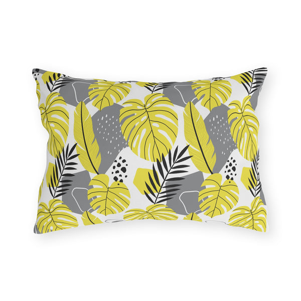 Outdoor Pillow - Yellow and Gray Tropical Leaf Throw Pillow