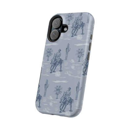 iPhone Case - Blue Cowboy and Cactus Western Themed MagSafe Tough Case