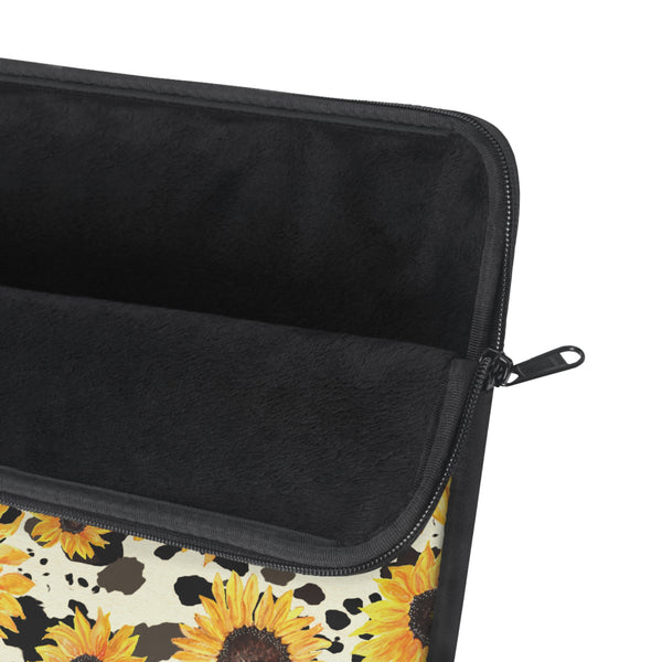 Sunflowers on Cow Print Laptop Sleeve