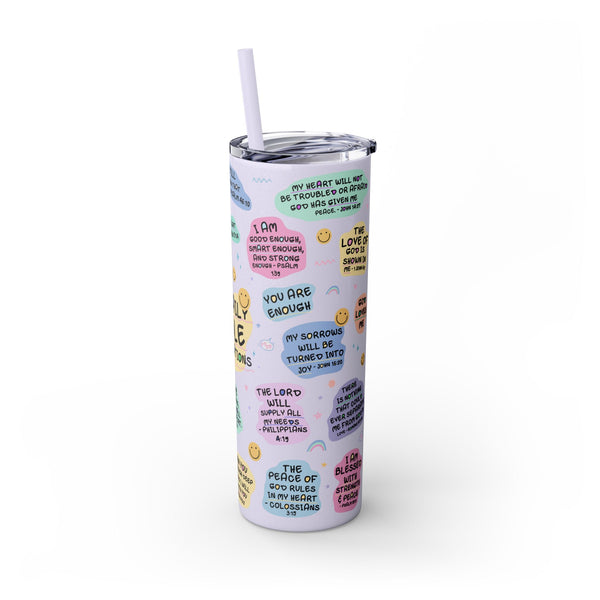 Bible Affirmation 20oz Skinny Tumbler with Color Matching Straw