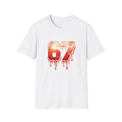 67 Baseball Drip T-Shirt - Vintage Distressed Sports Jersey Style - Grunge Streetwear Graphic Tee for Men & Women