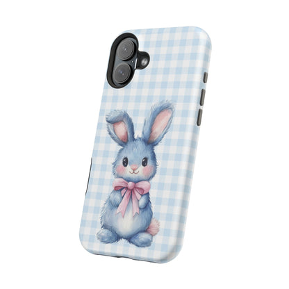 Cute Bunny on Blue Plaid MagSafe iPhone Case