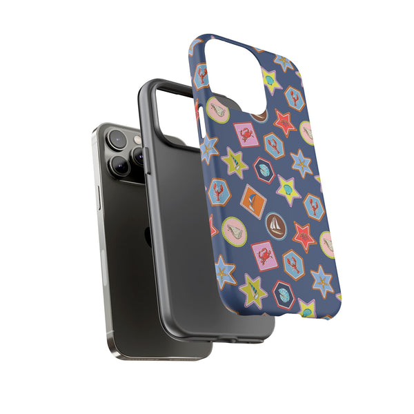Lobsters Sailboats and Seashells on Navy Blue Phone Case