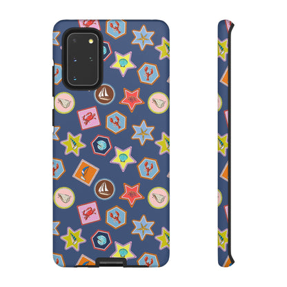 Lobsters Sailboats and Seashells on Navy Blue Phone Case