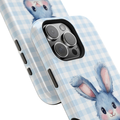 Cute Bunny on Blue Plaid MagSafe iPhone Case