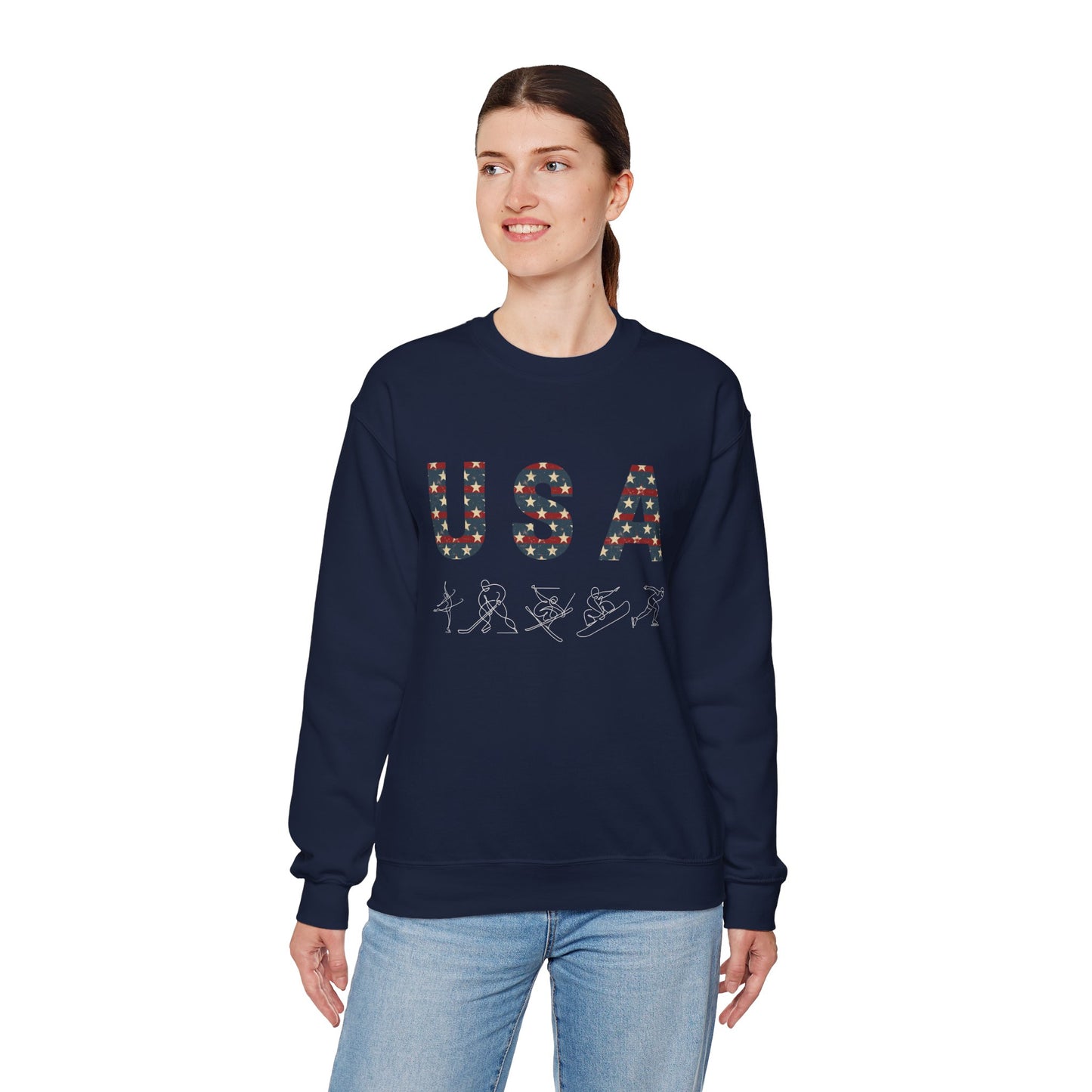 Vintage USA Winter Sports Crewneck Sweatshirt – Navy Blue