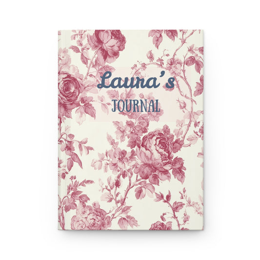Personalized Floral Toile de Jouy Hardcover Journal, Custom Name, 150 Lined Pages, Stylish Matte Finish
