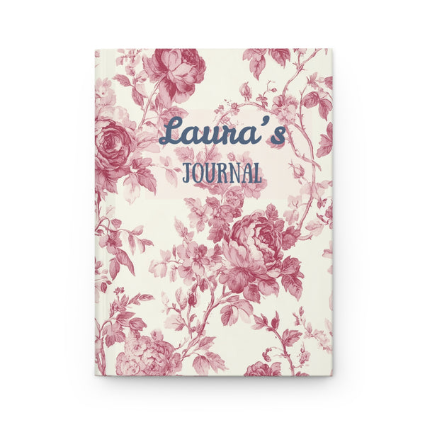 Personalized Floral Toile de Jouy Hardcover Journal, Custom Name, 150 Lined Pages, Stylish Matte Finish