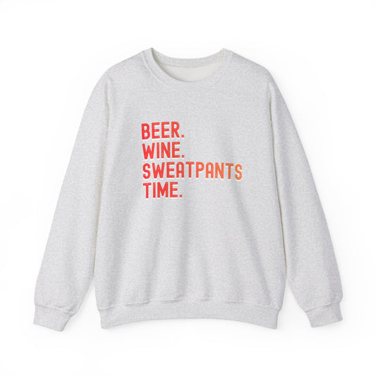 Funny "Beer Wine Sweatpants Time" Crewneck Sweatshirt