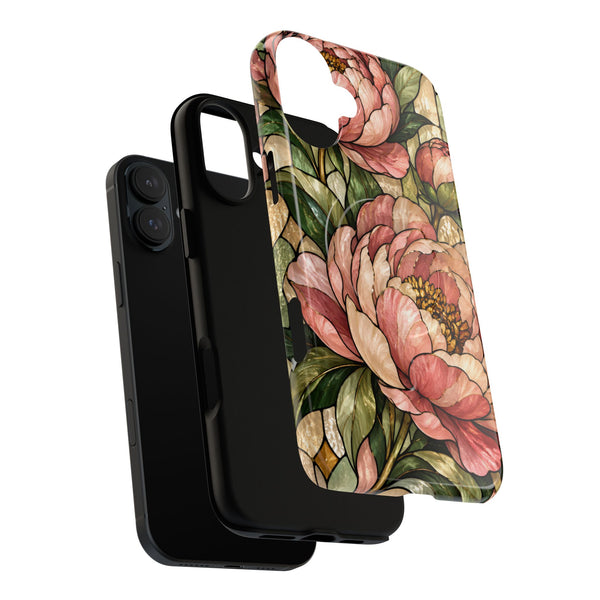 Glossy or Matte Stained Glass Peony MagSafe iPhone Case