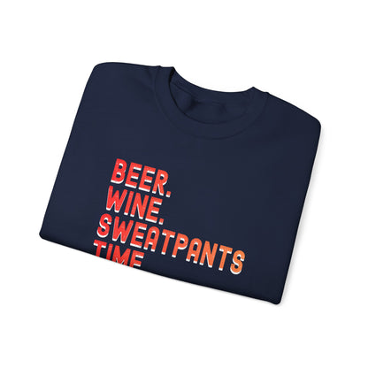 Funny "Beer Wine Sweatpants Time" Crewneck Sweatshirt