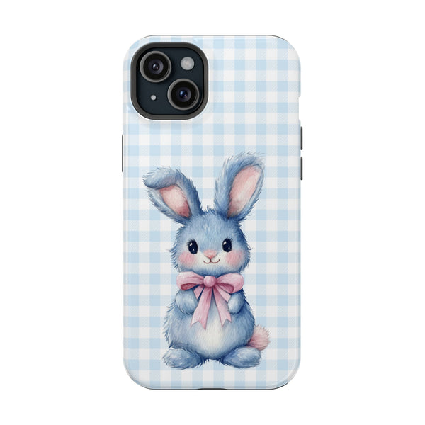 Cute Bunny on a Blue Plaid Background Magnetic Tough Cases
