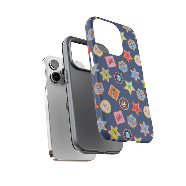 Lobsters Sailboats and Seashells on Navy Blue Phone Case