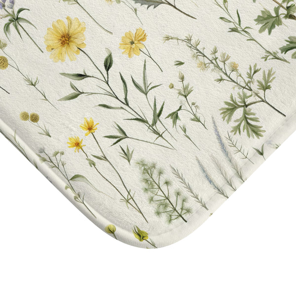 Floral Bath Mat, Wild Flower Designed Bath Mat, Purple and Yellow Floral Bathroom Decor
