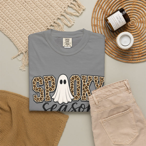 Spooky Season Leopard Print Ghost Halloween Graphic T-Shirt