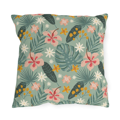 Palm Leaf & Hibiscus - Outdoor Throw Pillow