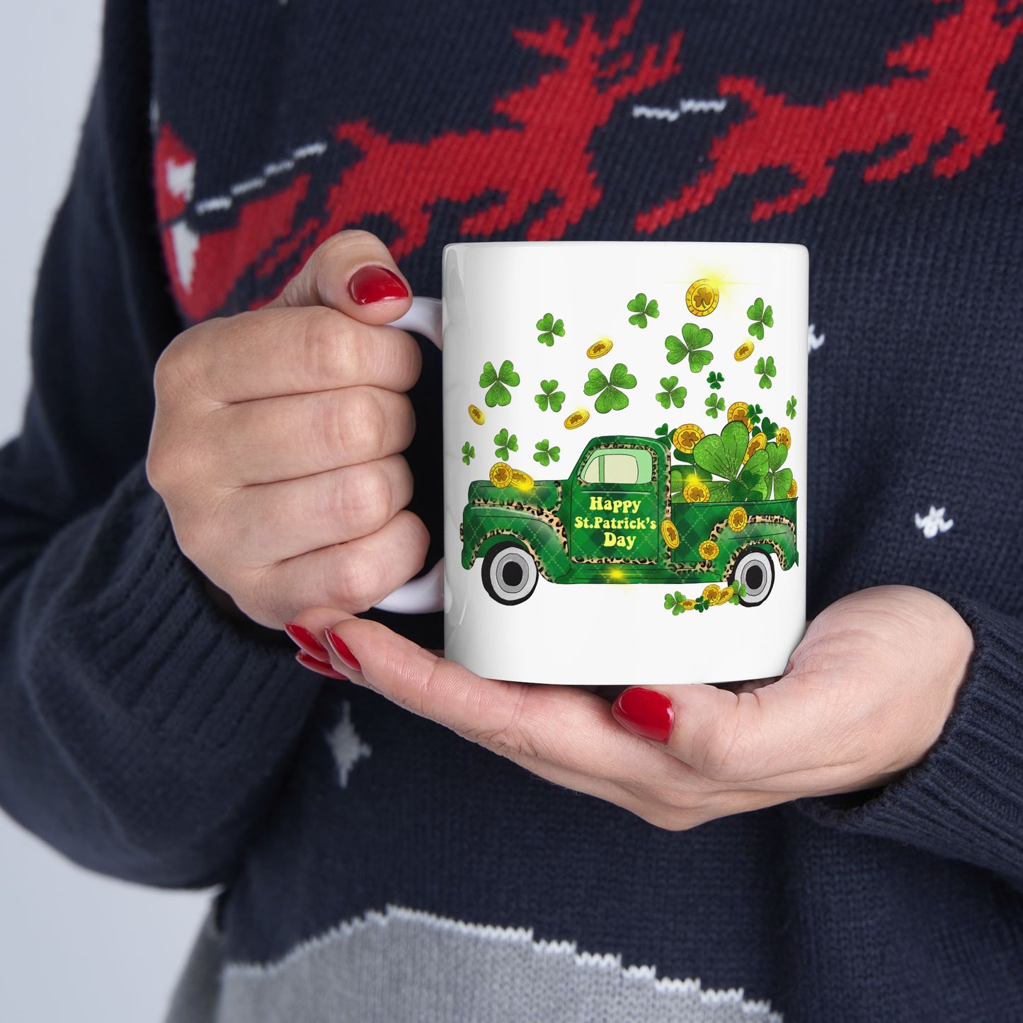Pick Up Truck with Shamrocks | St. Patrick's Day Pot of Gold Coffee Mug | 11oz 15oz