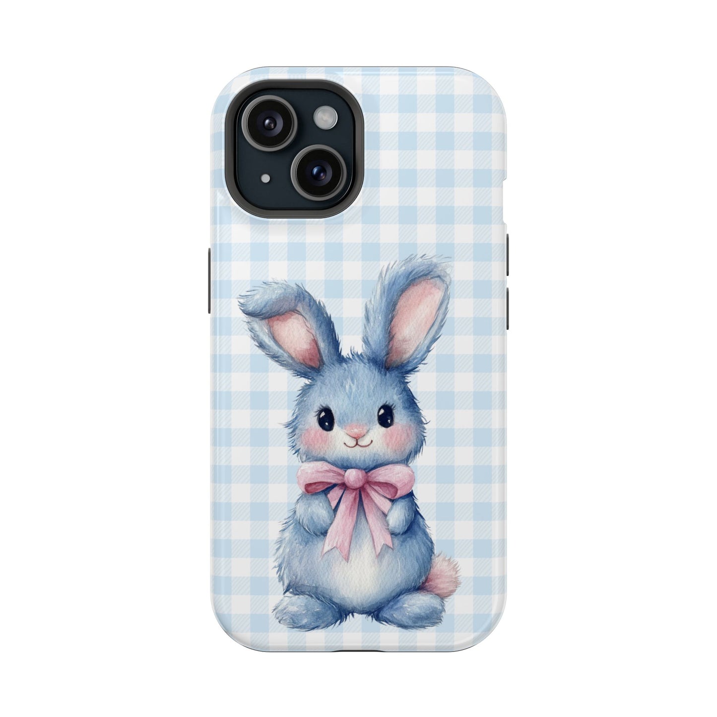 Cute Bunny on Blue Plaid MagSafe iPhone Case