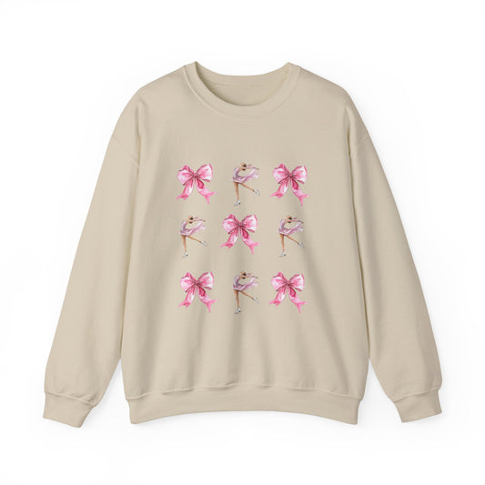 Coquette Bow & Figure Skating Crewneck Sweatshirt | Soft Fleece Balletcore Aesthetic Pullover