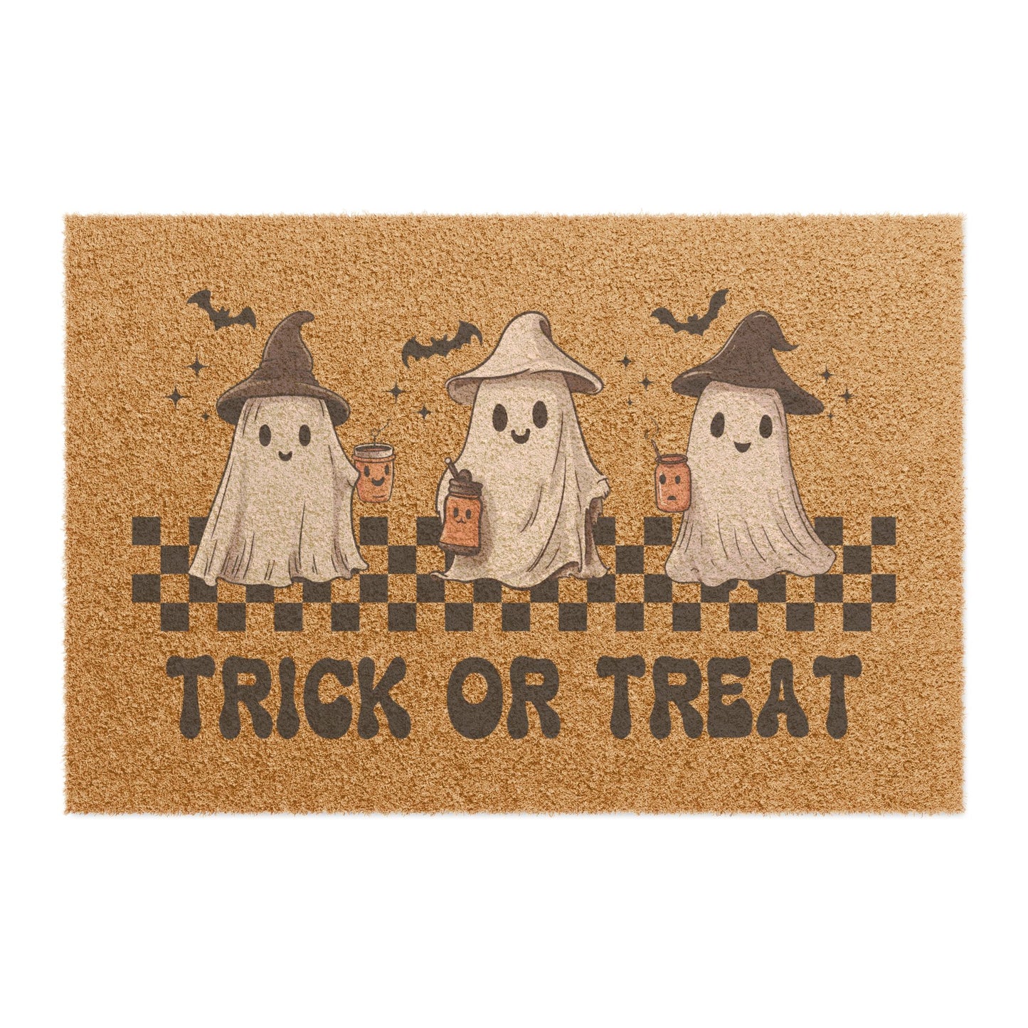 Trick or Treat Halloween Doormat – 24x16 Cute Ghost Porch Mat, Outdoor Coir Welcome Rug for Fall & Spooky Season Decor