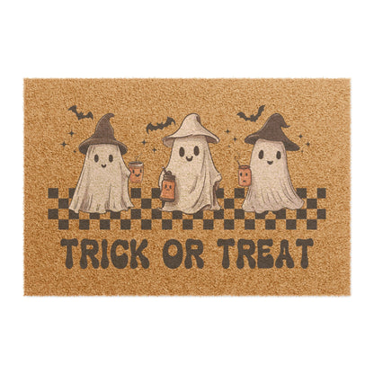 Trick or Treat Halloween Doormat – 24x16 Cute Ghost Porch Mat, Outdoor Coir Welcome Rug for Fall & Spooky Season Decor