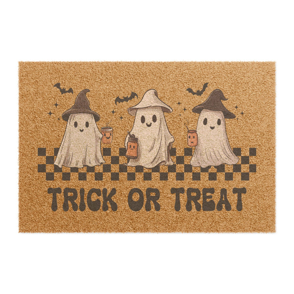 Trick or Treat Halloween Doormat – 24x16 Cute Ghost Porch Mat, Outdoor Coir Welcome Rug for Fall & Spooky Season Decor