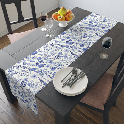 Blue Floral Toile Table Runner