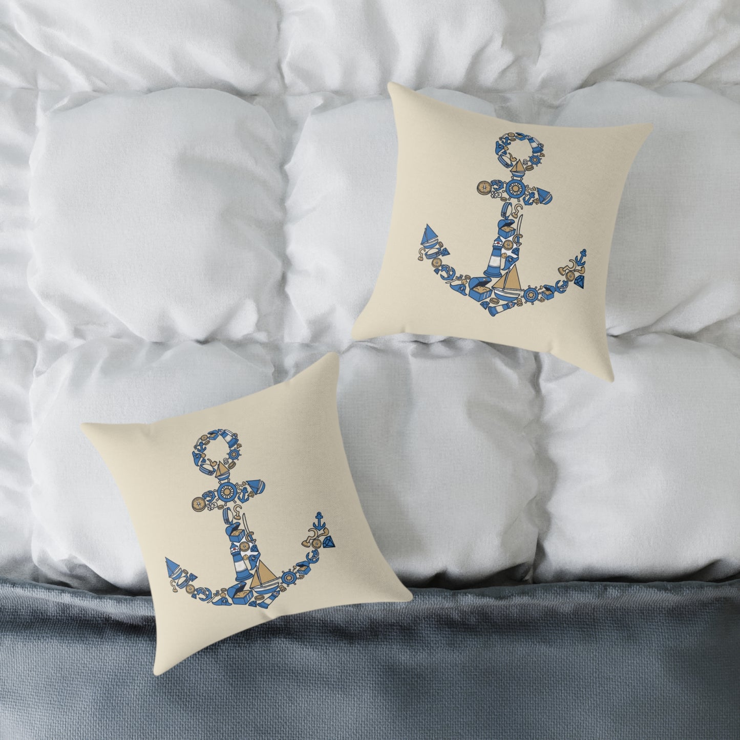 Nautical Anchor - Indoor Coastal Decor Throw Pillow