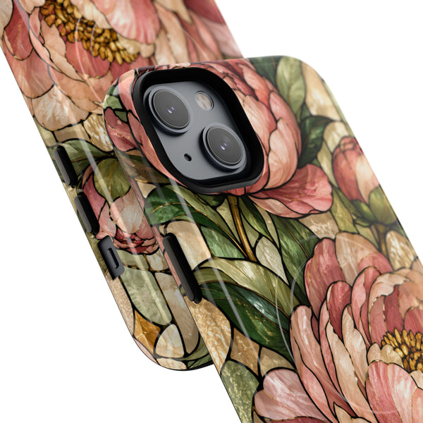 Glossy or Matte Stained Glass Peony MagSafe iPhone Case