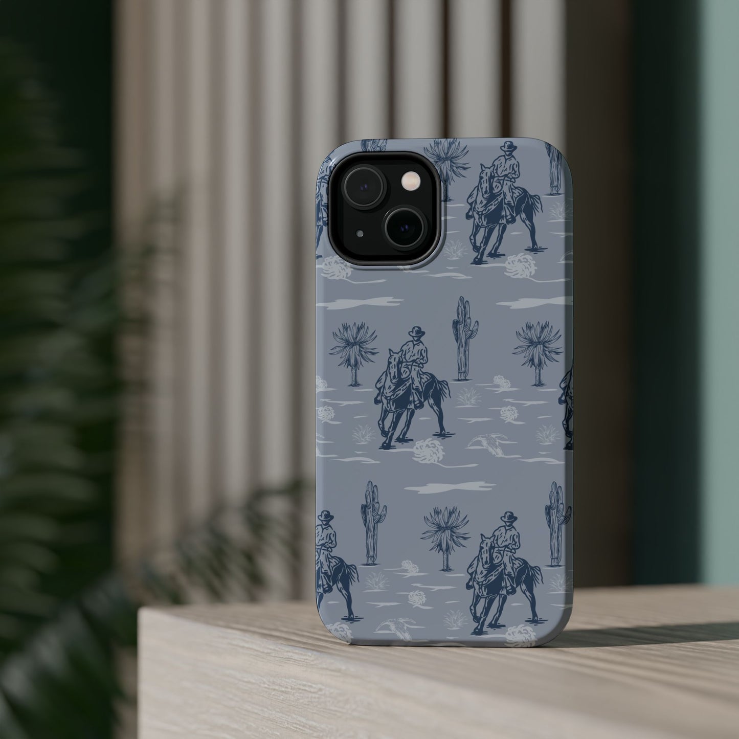 iPhone Case - Blue Cowboy and Cactus Western Themed MagSafe Tough Case