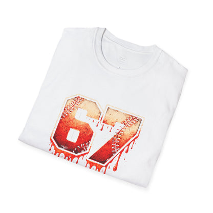 67 Baseball Drip T-Shirt - Vintage Distressed Sports Jersey Style - Grunge Streetwear Graphic Tee for Men & Women
