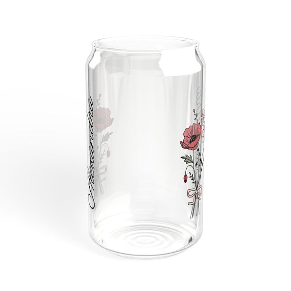 Personalized August Flower 16oz Can Glass - Stylish Sipper with Bamboo Lid and Straw
