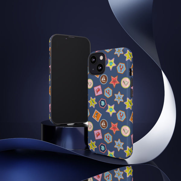 Lobsters Sailboats and Seashells on Navy Blue Phone Case