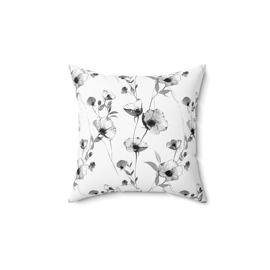 Monochrome Black and White Floral - Indoor Throw Pillow