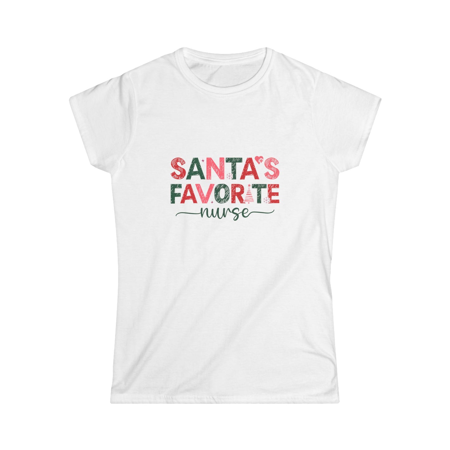 Santa's Favorite Nurse TShirt, Christmas Softstyle Tee, Women's Xmas Gift Apparel, Holiday Nurse Shirt, Festive Top