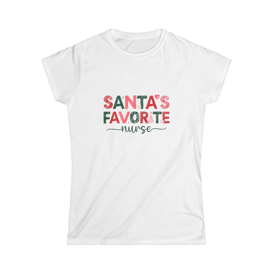 Santa's Favorite Nurse TShirt, Christmas Softstyle Tee, Women's Xmas Gift Apparel, Holiday Nurse Shirt, Festive Top