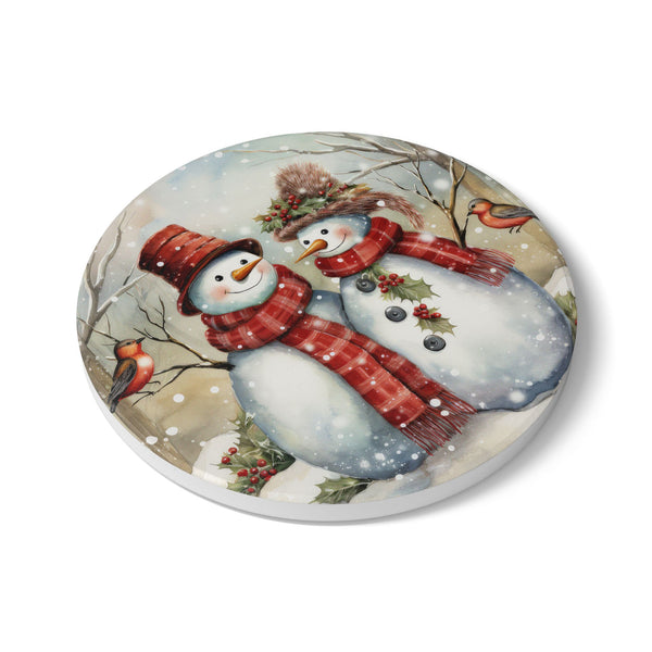 Winter Snowman Ceramic Coaster Set | Holiday Decor, Gift Idea, Home Accessories, Kitchen Essentials, Festive Tableware
